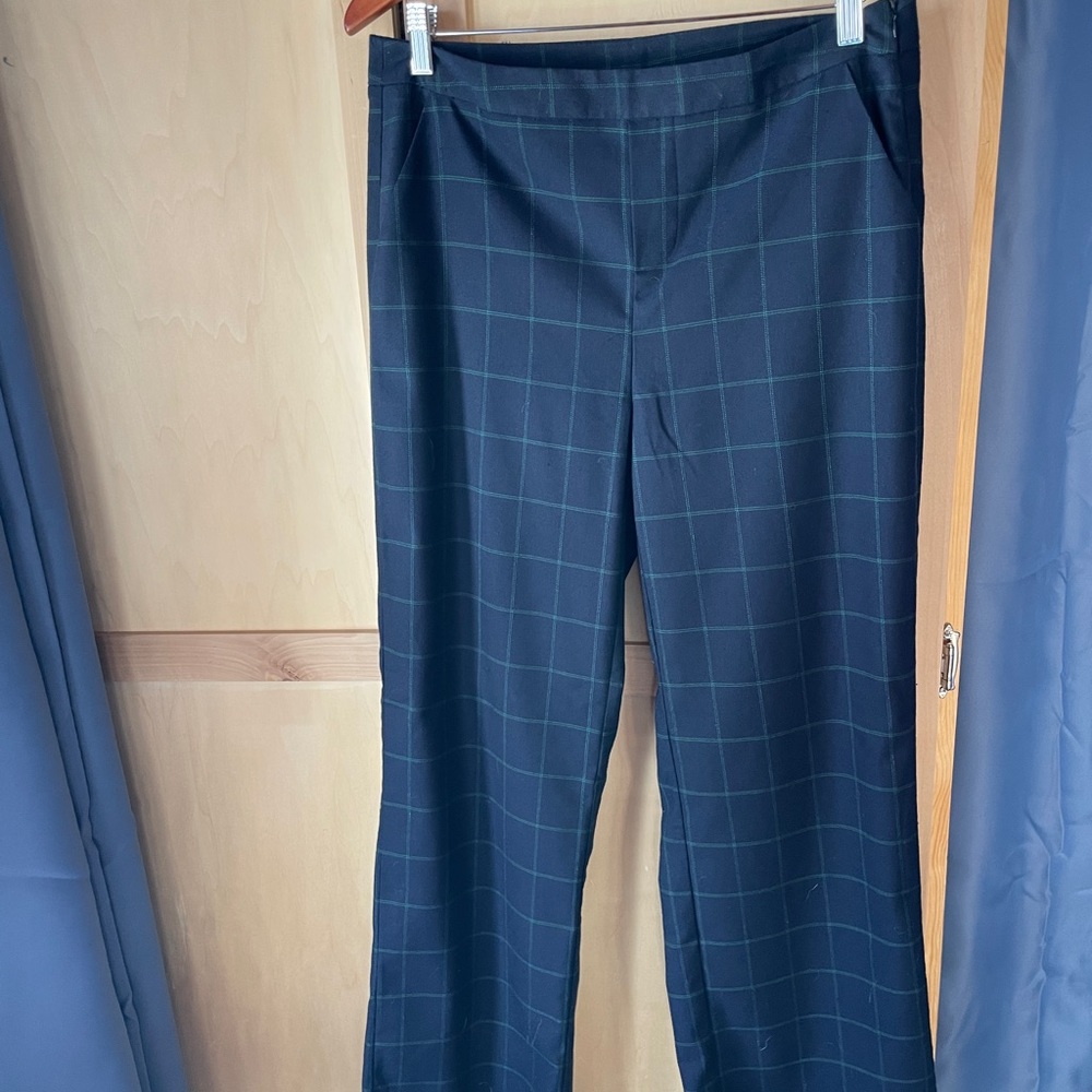 Romeo and Juliet Trousers, Navy with Green stripe, Size L